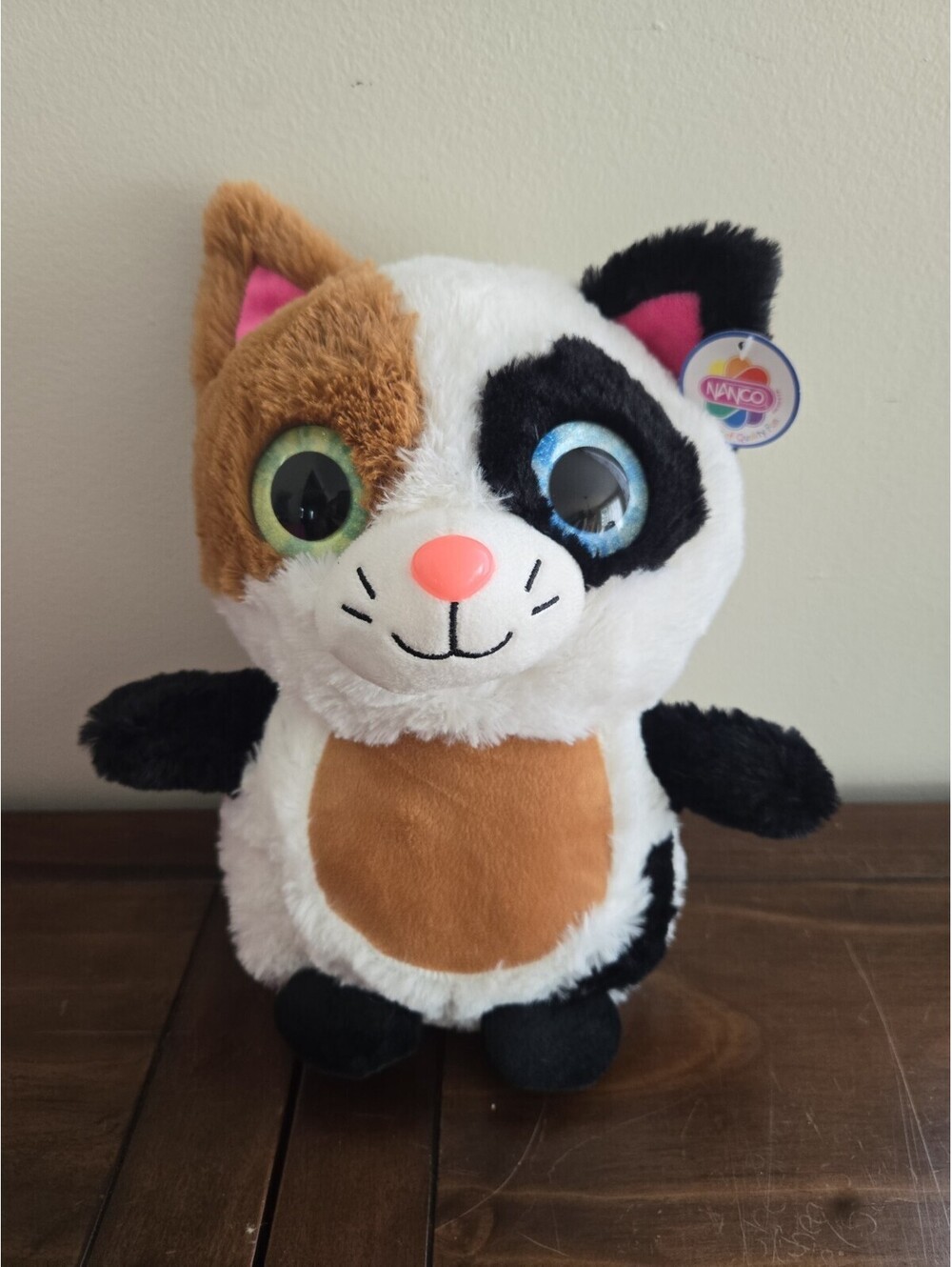 New Nanco Calico Cat Plush 11” White Black Brown Stuffed Animal Toy Big Eyes
